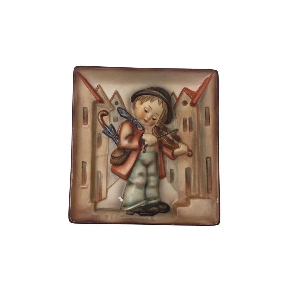 Vintage M.I. Hummel Goebel #93 "Little Fiddler" (Hum 93) Square Ceramic Wall Plaque M.I. Hummel  A+ Stuff ceramic wall plaque