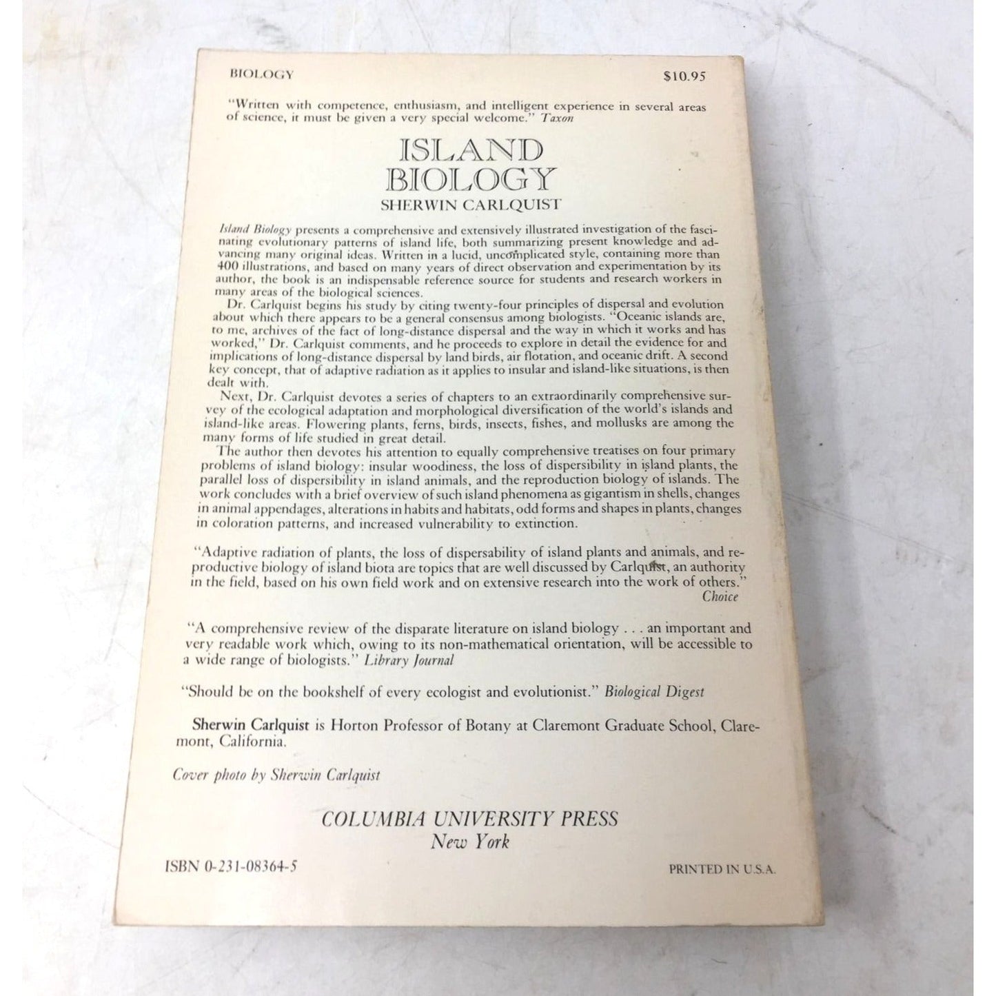 collectible book titled Island Biology by Sherwin Carlquist unbranded  A+ Stuff Books