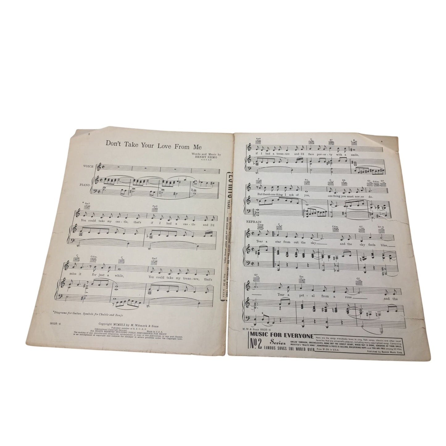 Vintage Sheet Music for "Don't Take Your Love From Me" A+ Stuff  A+ Stuff Sheet Music