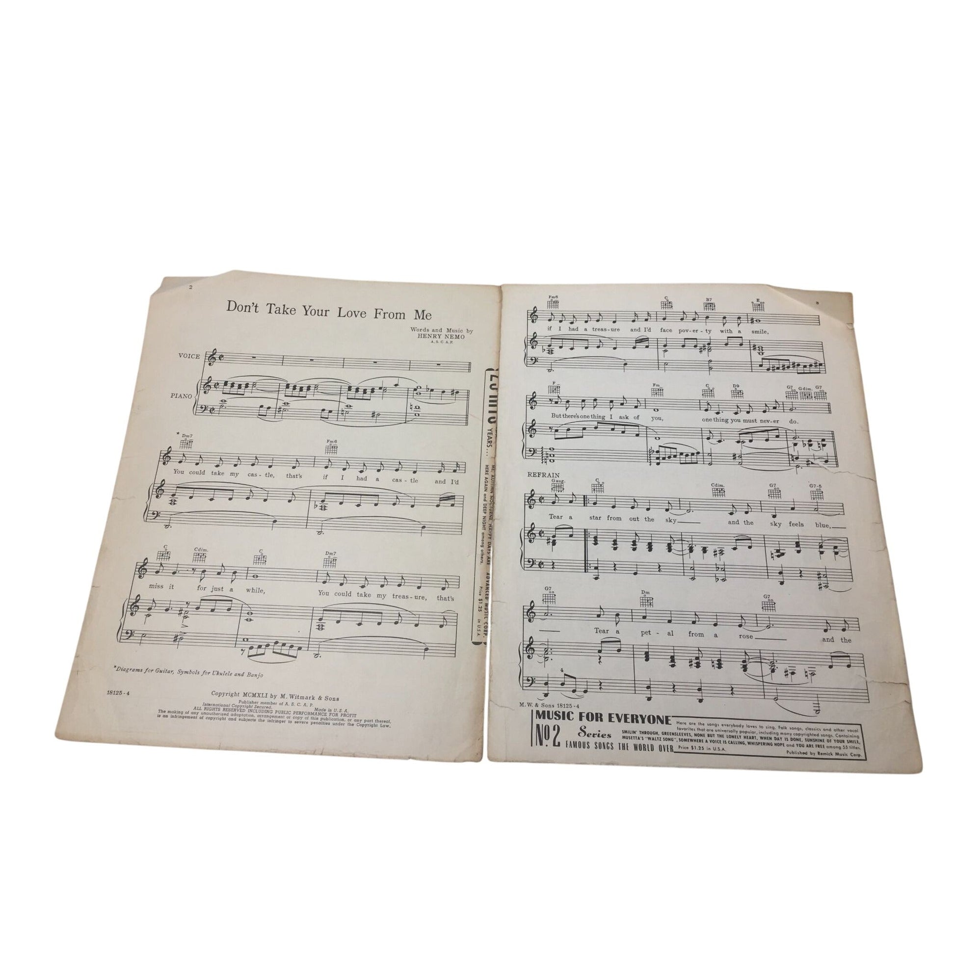 Vintage Sheet Music for "Don't Take Your Love From Me" A+ Stuff  A+ Stuff Sheet Music