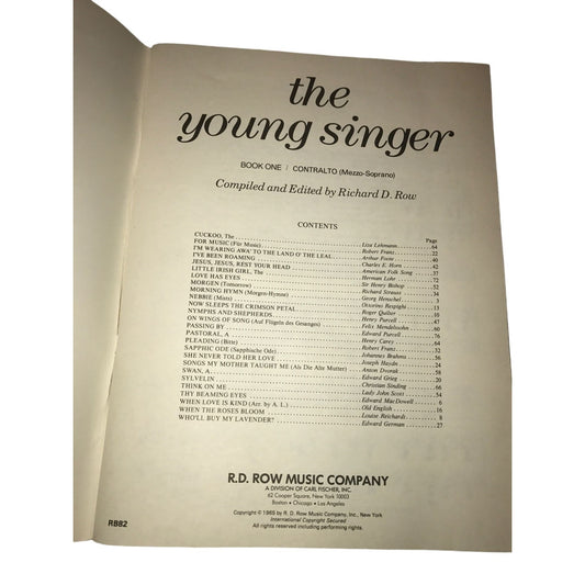 The Young Singer - Book One - Contralto R.D. Row Music Company Songbook