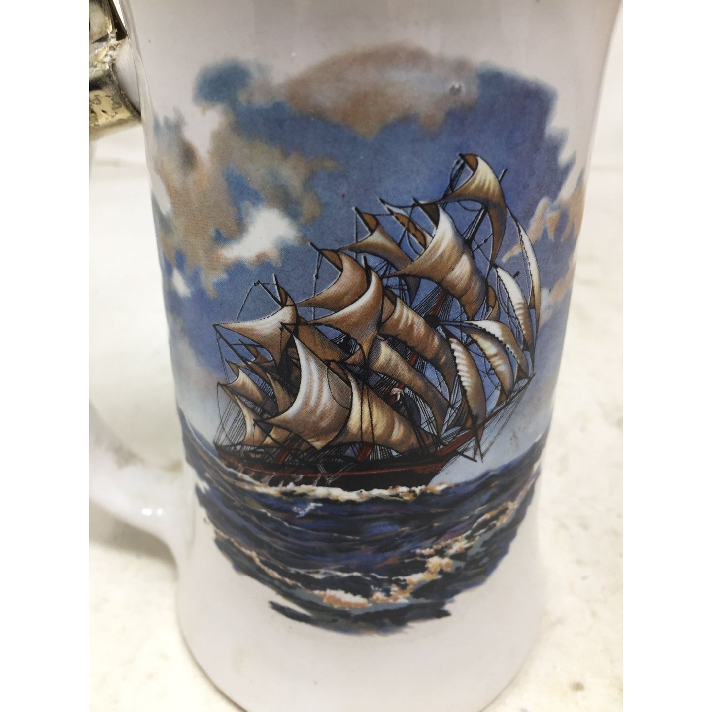 Vintage Nelson McCoy Pottery Nautical Ship Beer Stein Mug with Hinge Lid