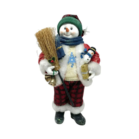 Smiling SNOWMAN with Broom and Bell CHRISTMAS Decor Holidays Xmas A+ Stuff