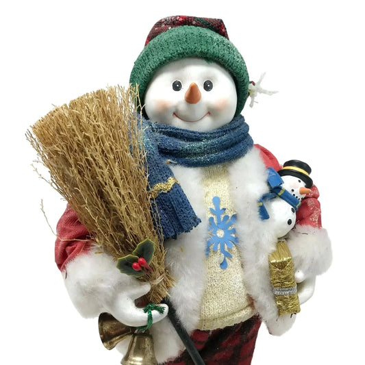 Smiling SNOWMAN with Broom and Bell CHRISTMAS Decor Holidays Xmas A+ Stuff