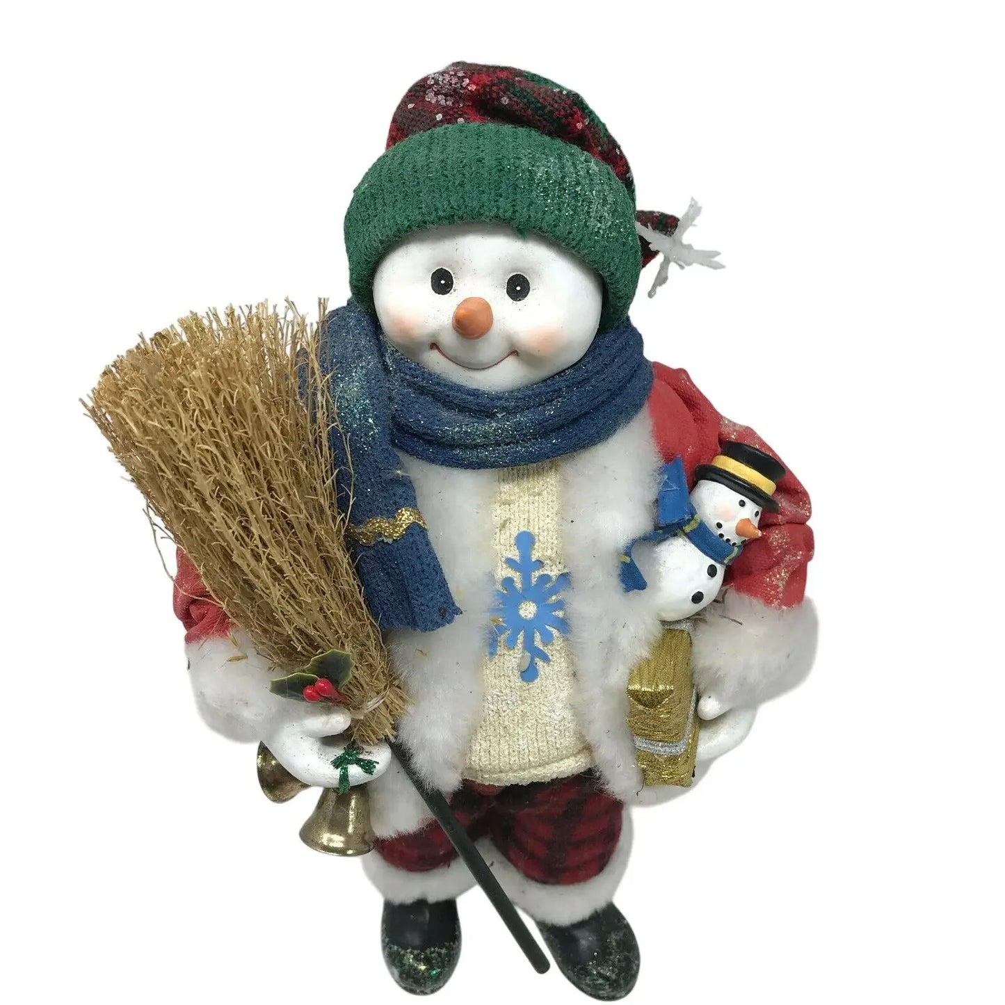 Smiling SNOWMAN with Broom and Bell CHRISTMAS Decor Holidays Xmas A+ Stuff