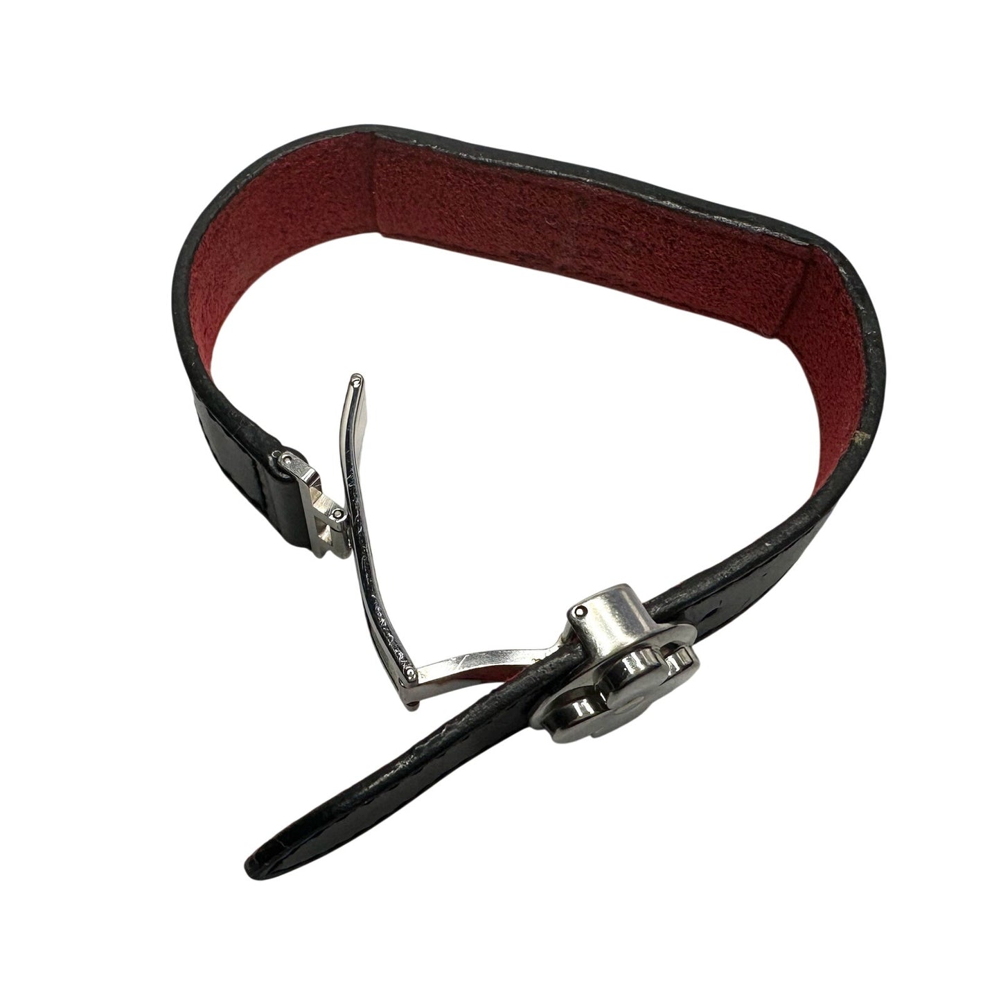 Louis Vuitton (LV) Black Leather Monogram Wish Bracelet with Red Leather on Inverse