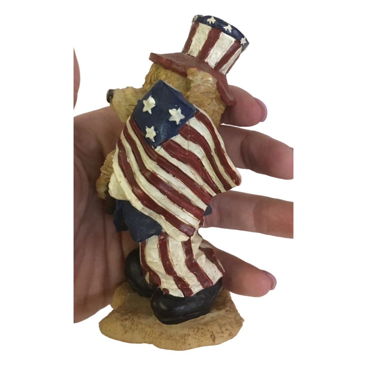 Bear Figurine Red White and Blue Holding Patriotic USA Flag