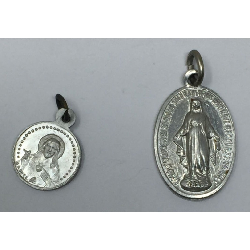 Two Small Silver Religious Christian Catholic Charms/Pendants- Jesus/Mary