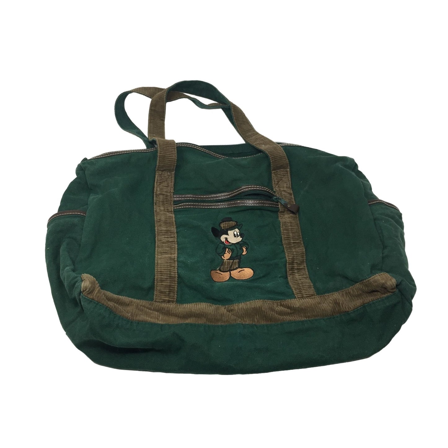 Vintage Disney Mickey Unlimited Green and Brown Duffle Bag- about 19x14''