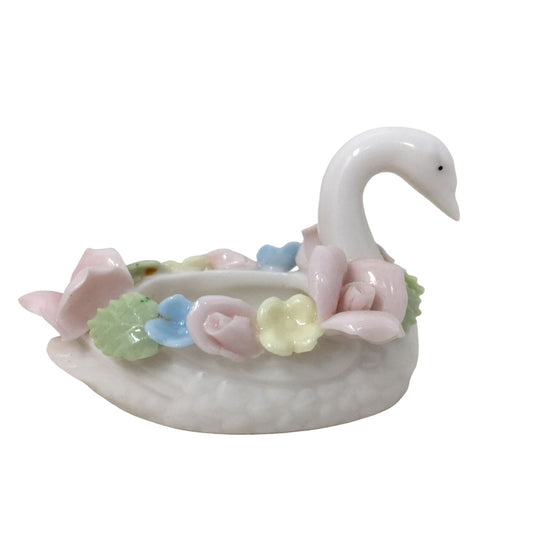 Small Vintage Ardalt Japan Trinket Dish/Holder - Swan Figurine Fine Porcelain