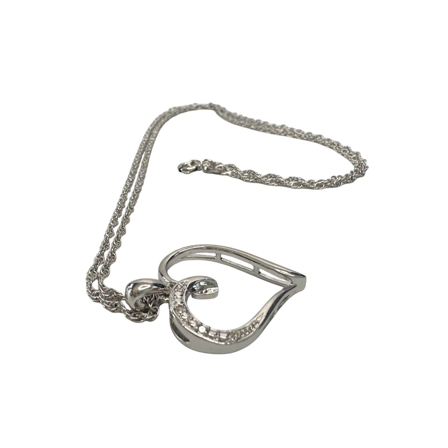 Heart Pendant with Diamond Accent - Rhodium Plated with 15" chain