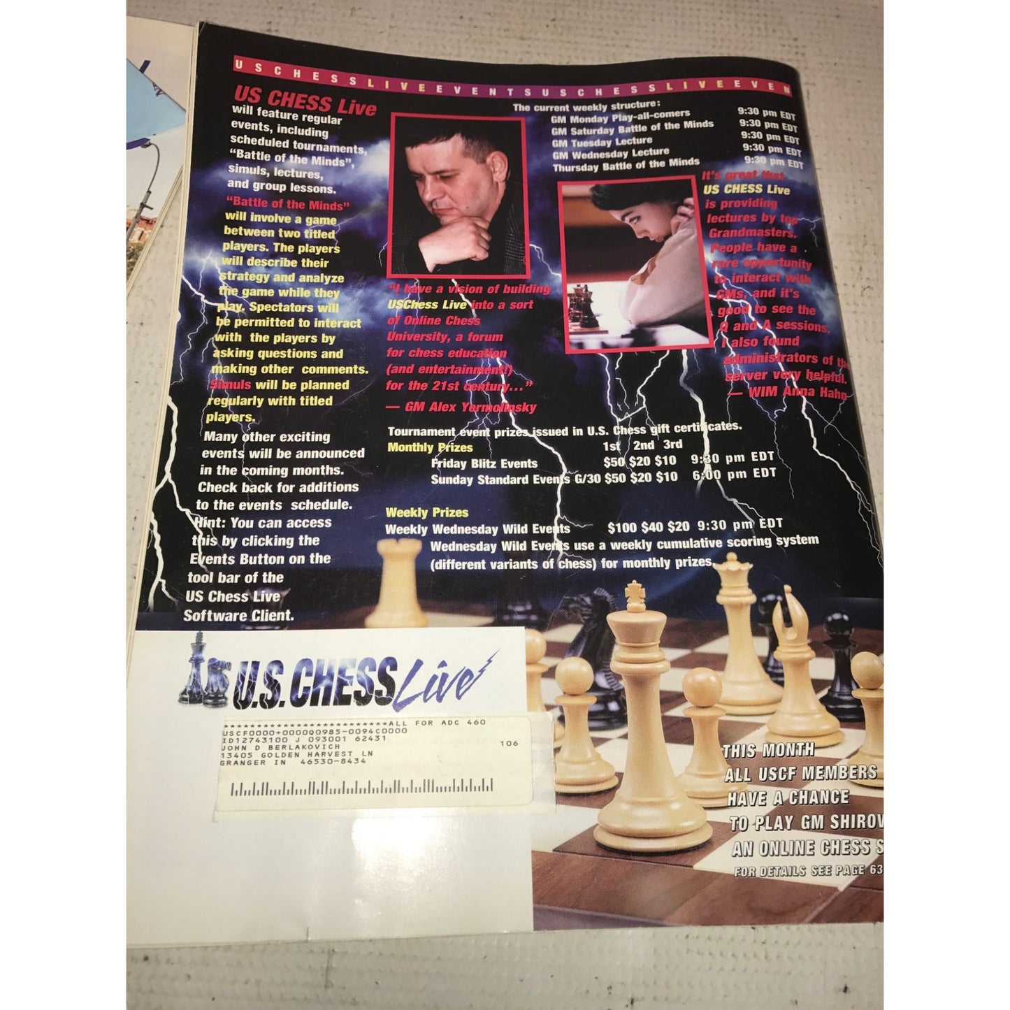 Vintage Bundle of 7 Chess Life Magazines (Jan, Feb, April, May, Oct, Nov, Dec 2000)