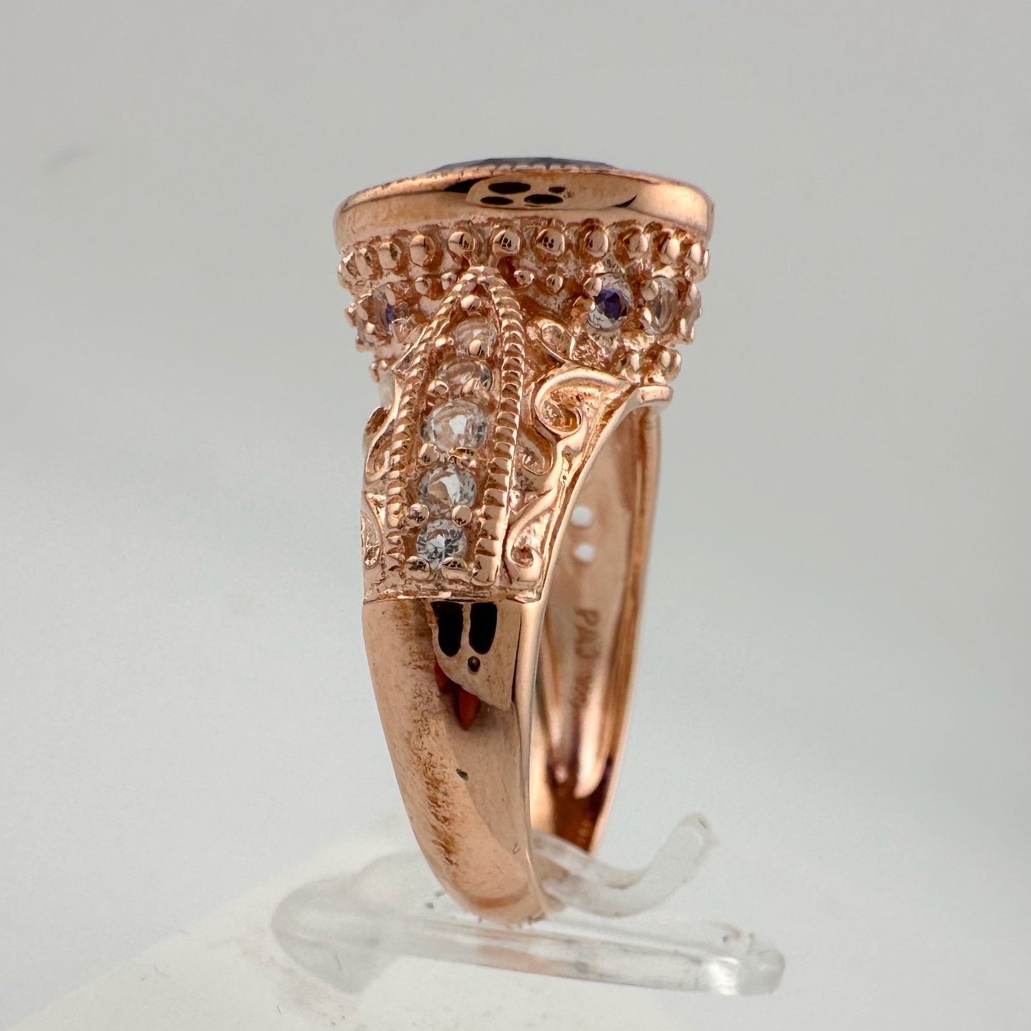 Enchanting 4.12 Carat  Natural Amethyst Designer Ring - SIze 7.25 - 14kt Rose Gold Overlay - Beautiful!