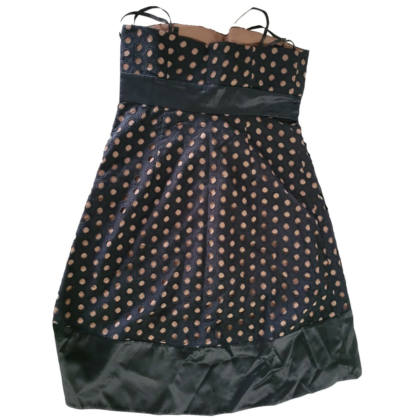 Nine West Dress Black with Brown Dots - Womens size 8 - Strapless short evening dress