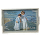 Girls Collecting Shells on the Beach Scene Serving Tray - Sisters on the Beach - White Wood Frame Sandra Kuck