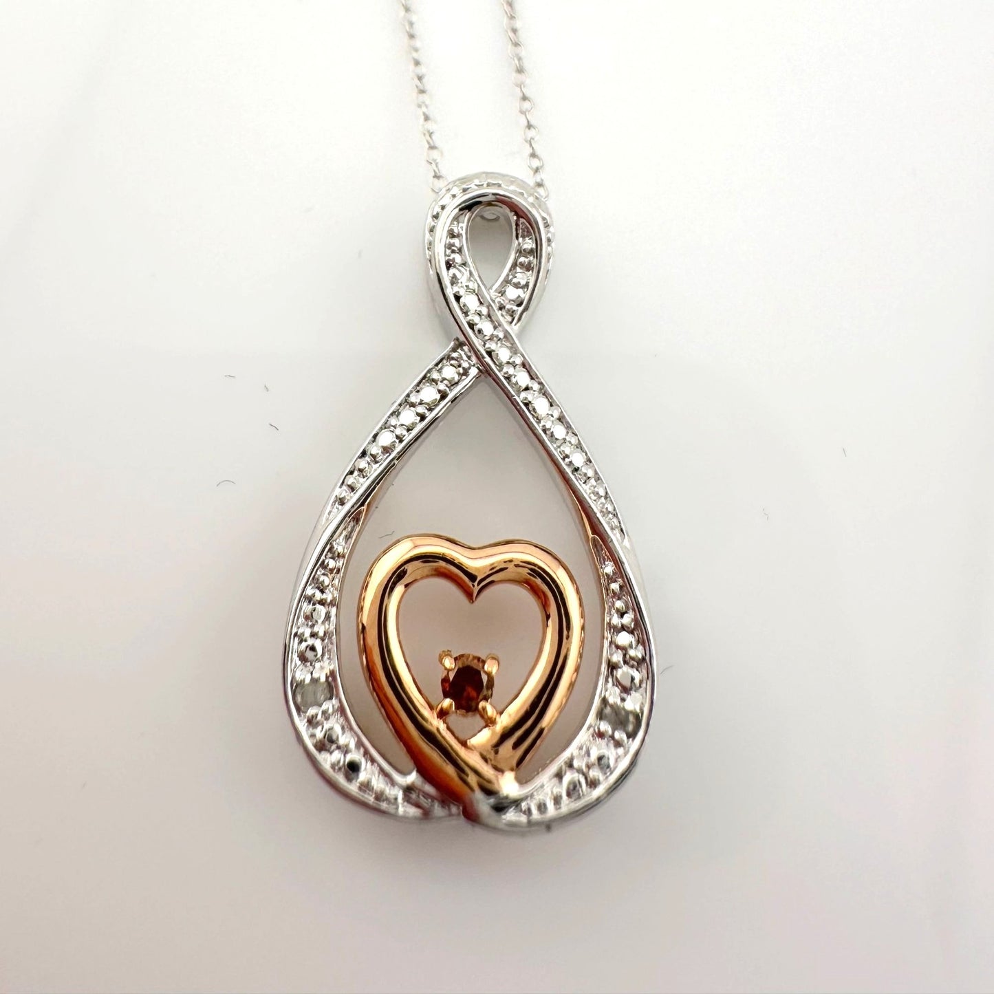 10kt Gold & Sterling Silver Infinity Heart Necklace with Natural Chocolate Diamond
