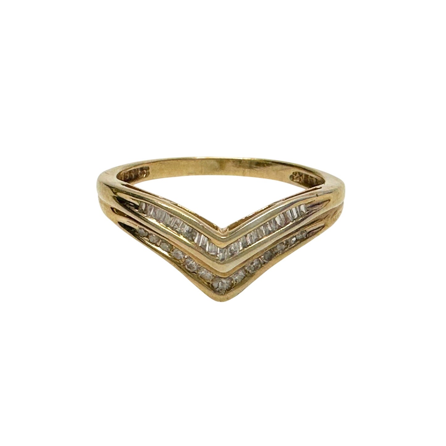 Beautiful 2 Row Chevron Style 1/4 Carat Diamond Baguette Ring - Size 7 - 925 Sterling Silver