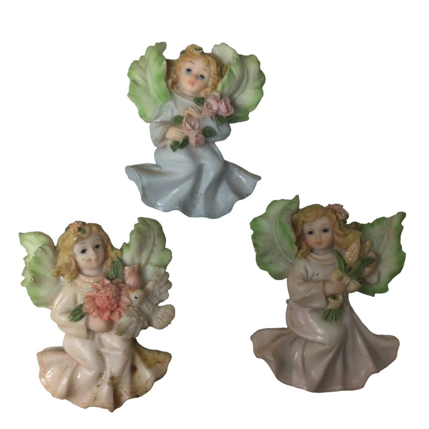 Set of 3 Magnets- Blonde Haired, Blue Eyed Angels Wearing Dresses holding Flower bouquet