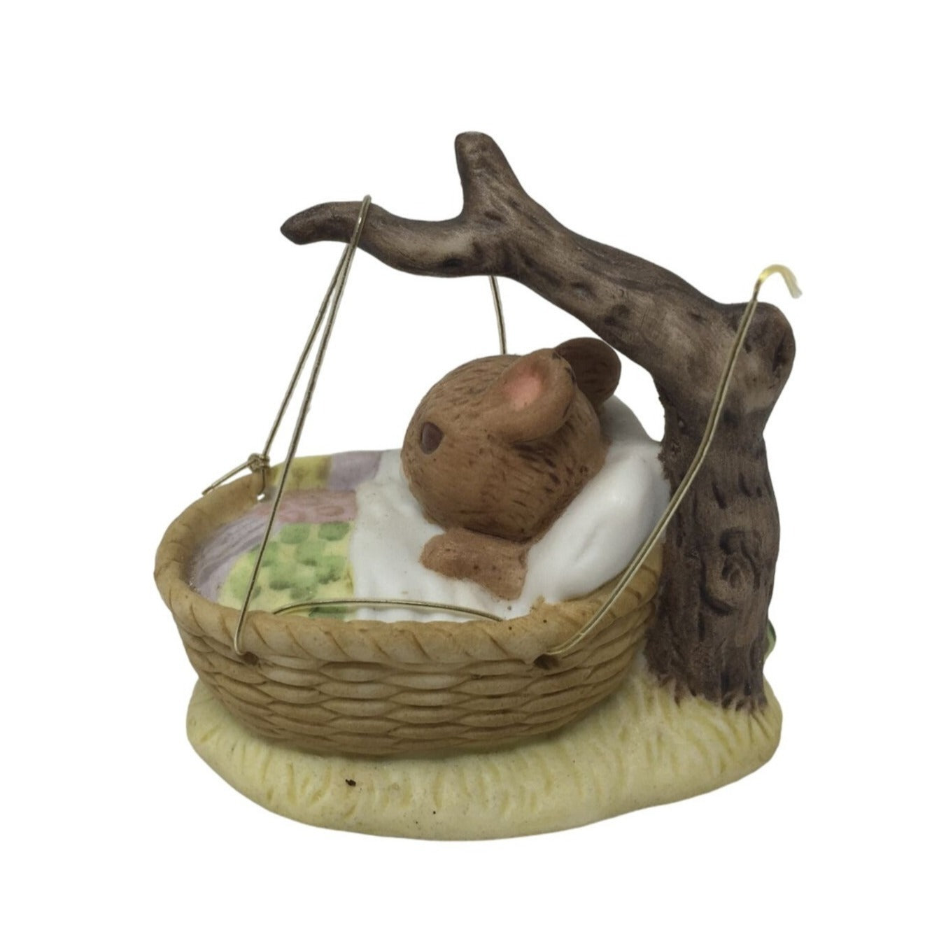 Vintage 1975 Enesco Mouse Laying in Basket Figurine E-5952 - 2x2inches