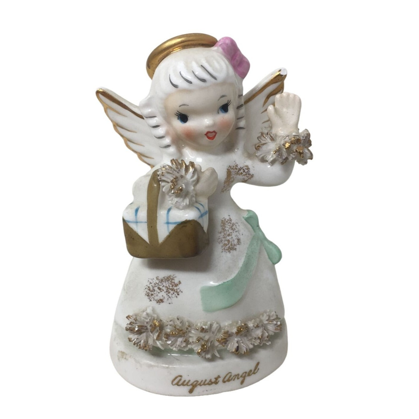 Napco August Angel Figurine with Picnic Basket Gift- 4.5 in Tall