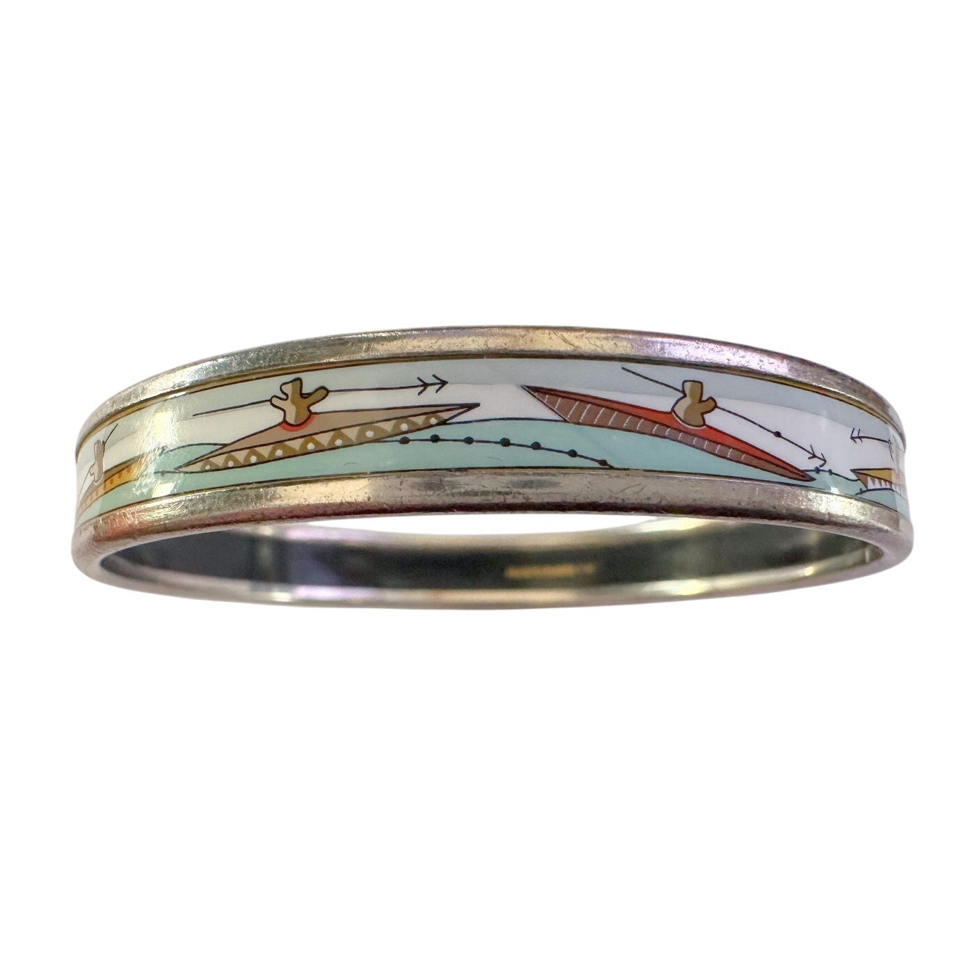 HERMES Enamel Printed Narrow Canoe Pattern Bracelet