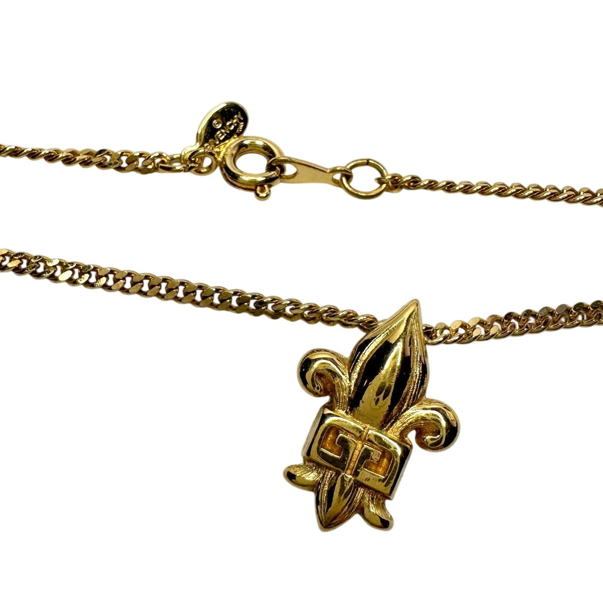 Vintage Givenchy Gold Plated Fleur-De-Lis Pendant Necklace - 15"
