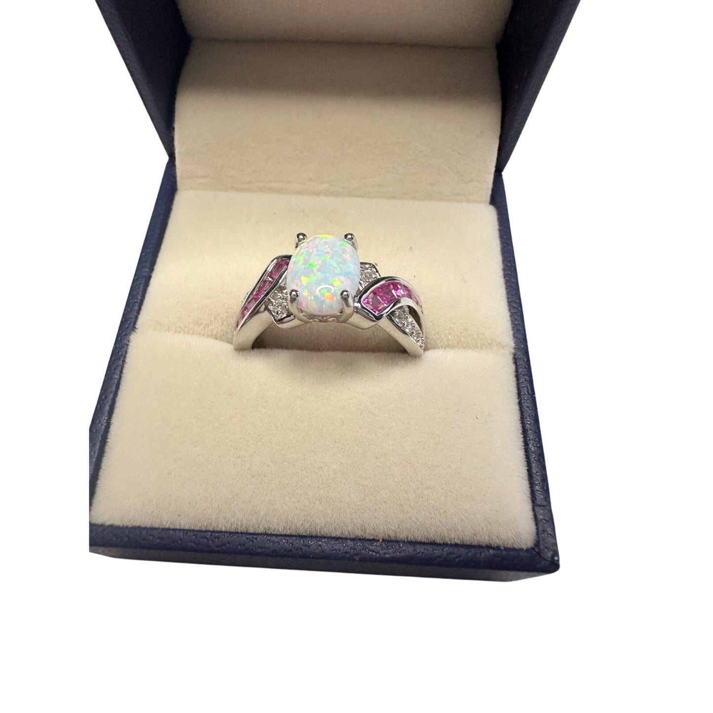 Beautiful Lab Created Opal & Sapphire Ring - Size 7