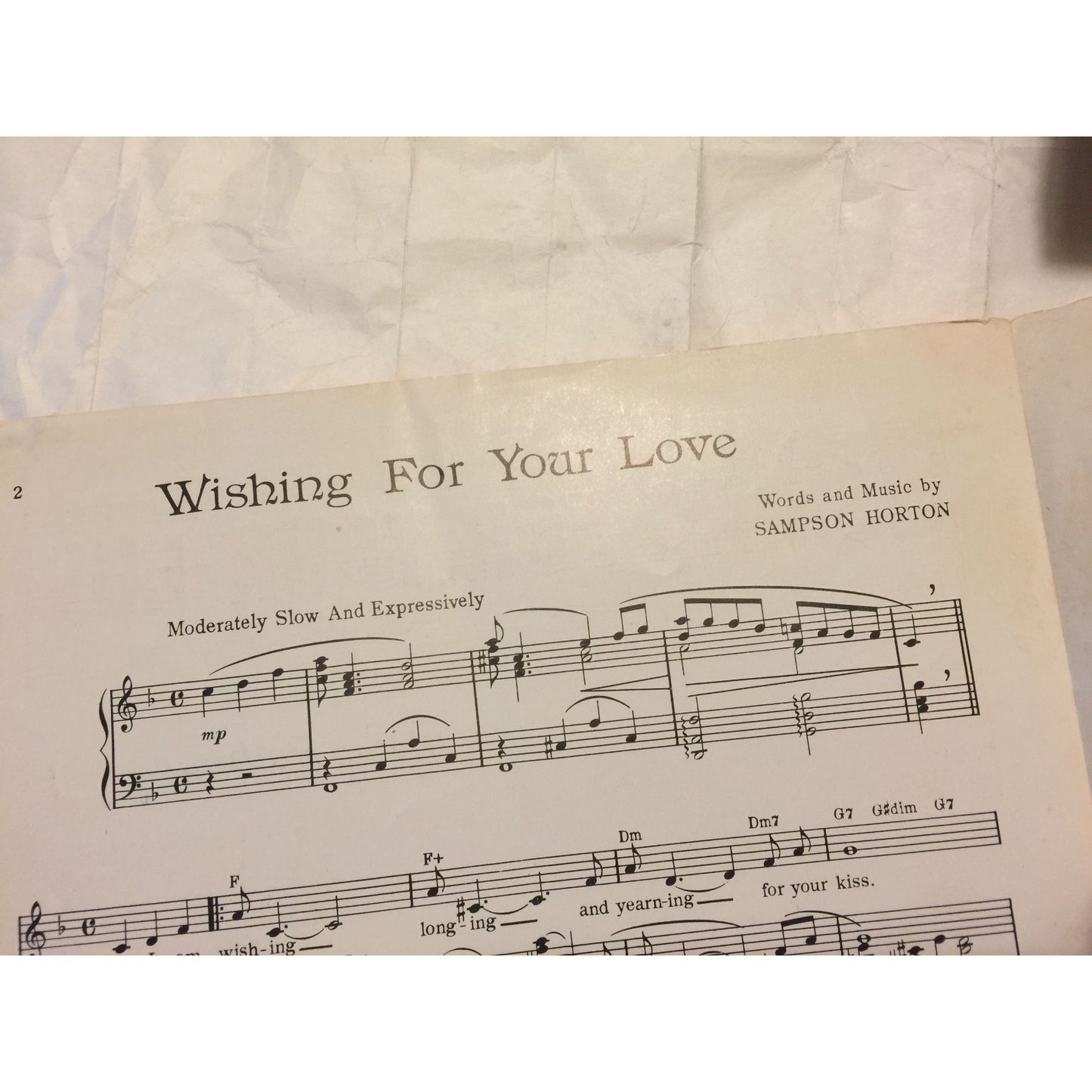 Wishing for Your Love by Sampson Horton Vintage Sheet Music