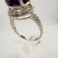 Beautiful Dark Purple Amethyst and Diamond Accent Ring - Sterling Silver Size 7.25