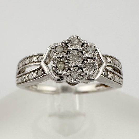 Antique Style Natural Diamond Flower Cluster Ring - Size 7