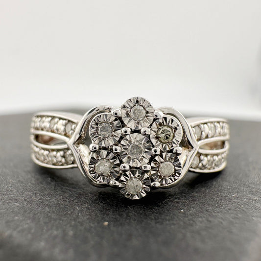 Antique Style Natural Diamond Flower Cluster Ring - Size 7