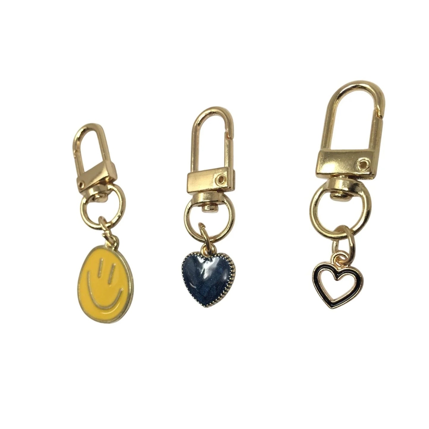 3 Gold Toned Charm Keychains (1 Smiley Face and 2 Hearts) - A+ Stuff - Jewelry - A+ Stuff