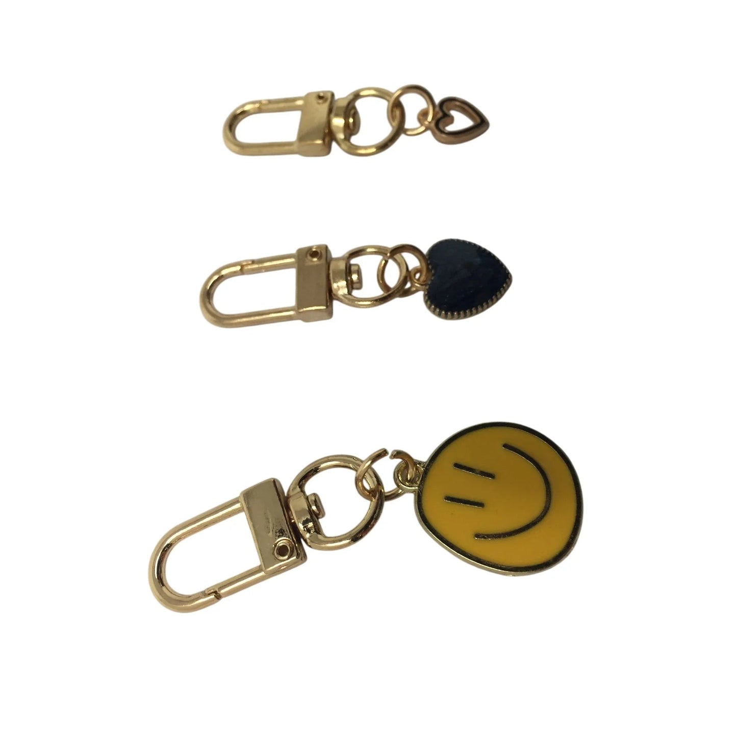 3 Gold Toned Charm Keychains (1 Smiley Face and 2 Hearts) - A+ Stuff - Jewelry - A+ Stuff