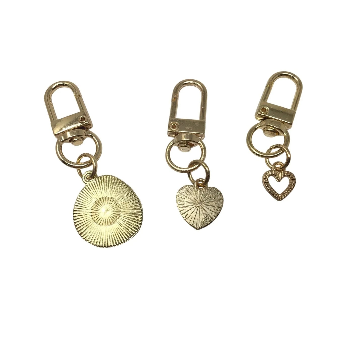 3 Gold Toned Charm Keychains (1 Smiley Face and 2 Hearts) - A+ Stuff - Jewelry - A+ Stuff