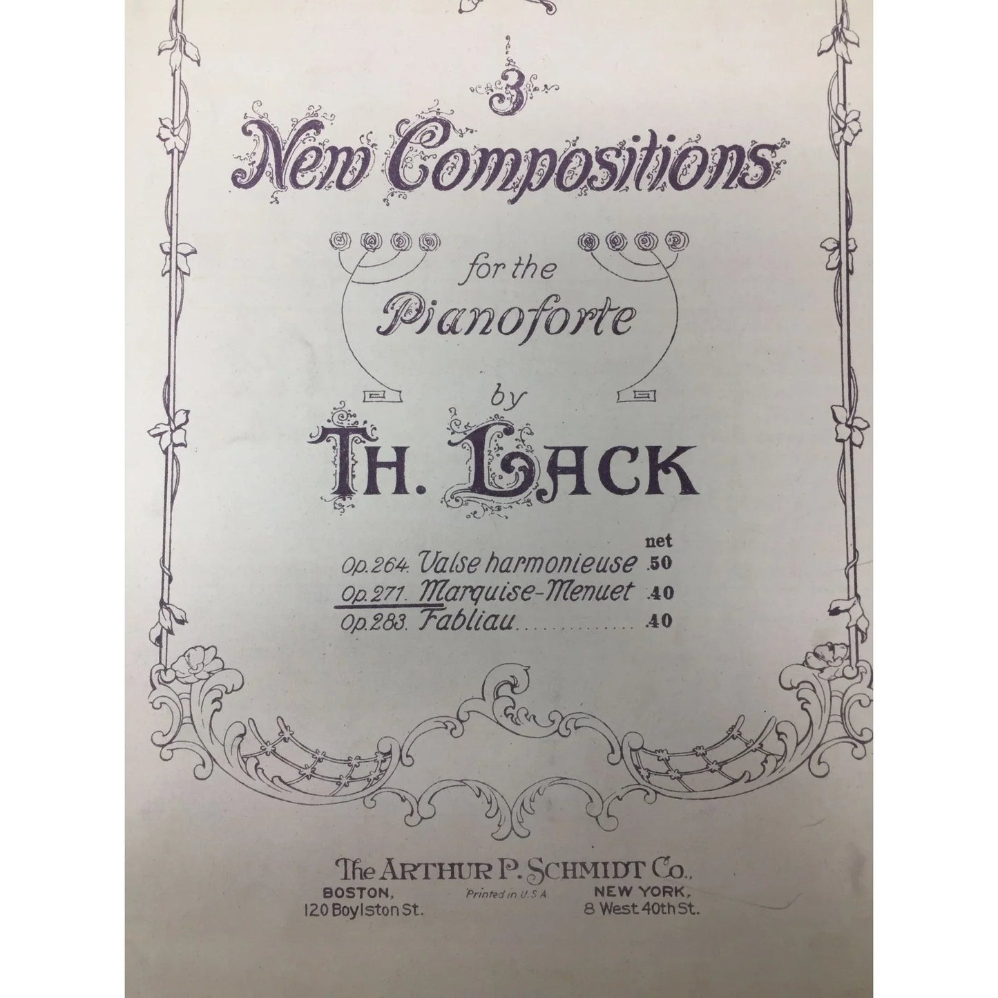 3 Nen Compositions for the Pianoforte by Th Lack Vintage Sheet music - A+ Stuff - sheet music - A+ Stuff