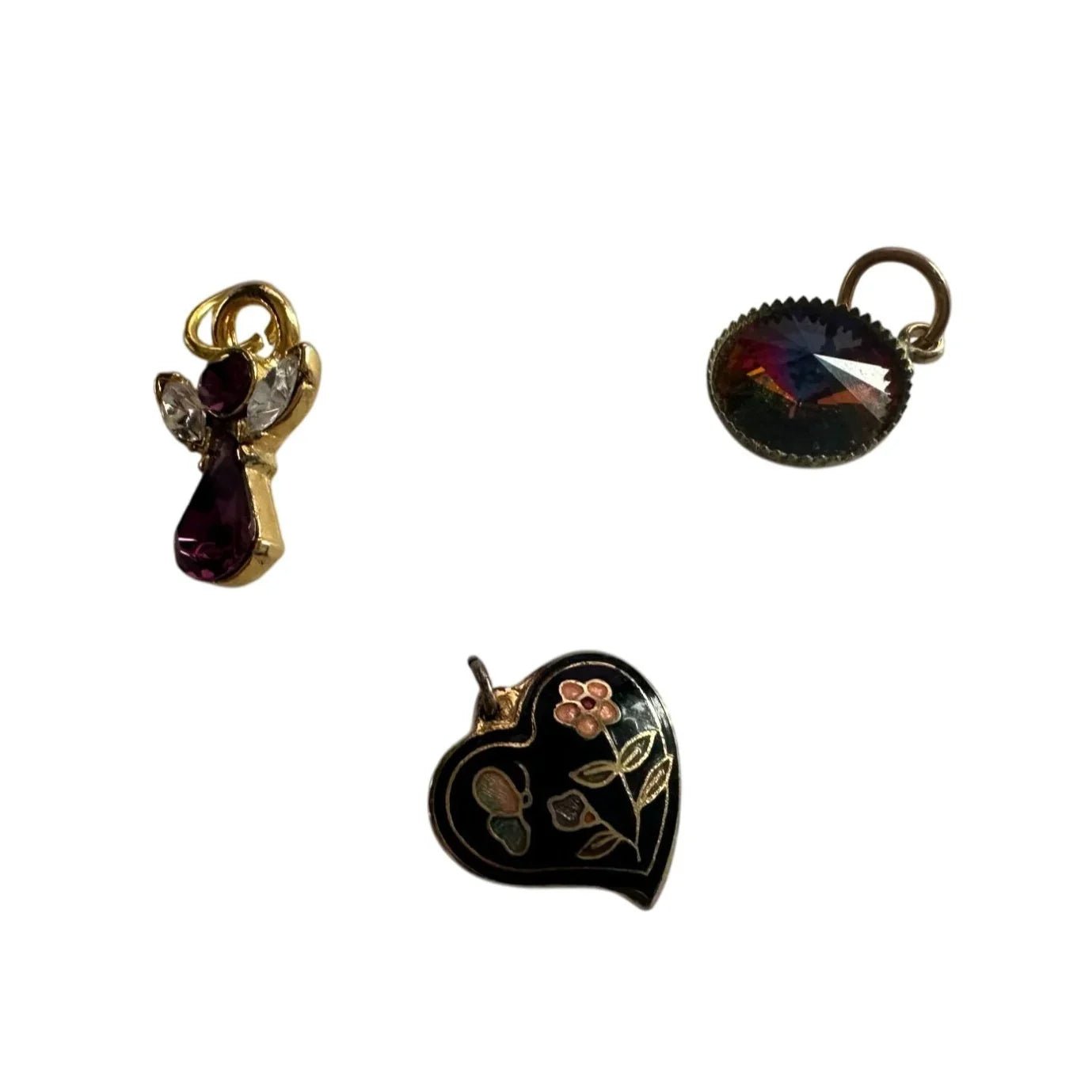 3 Vintage Pendants/Charms with Necklace (Heart, Angel and Circle Pendant) - A+ Stuff - necklaces - A+ Stuff