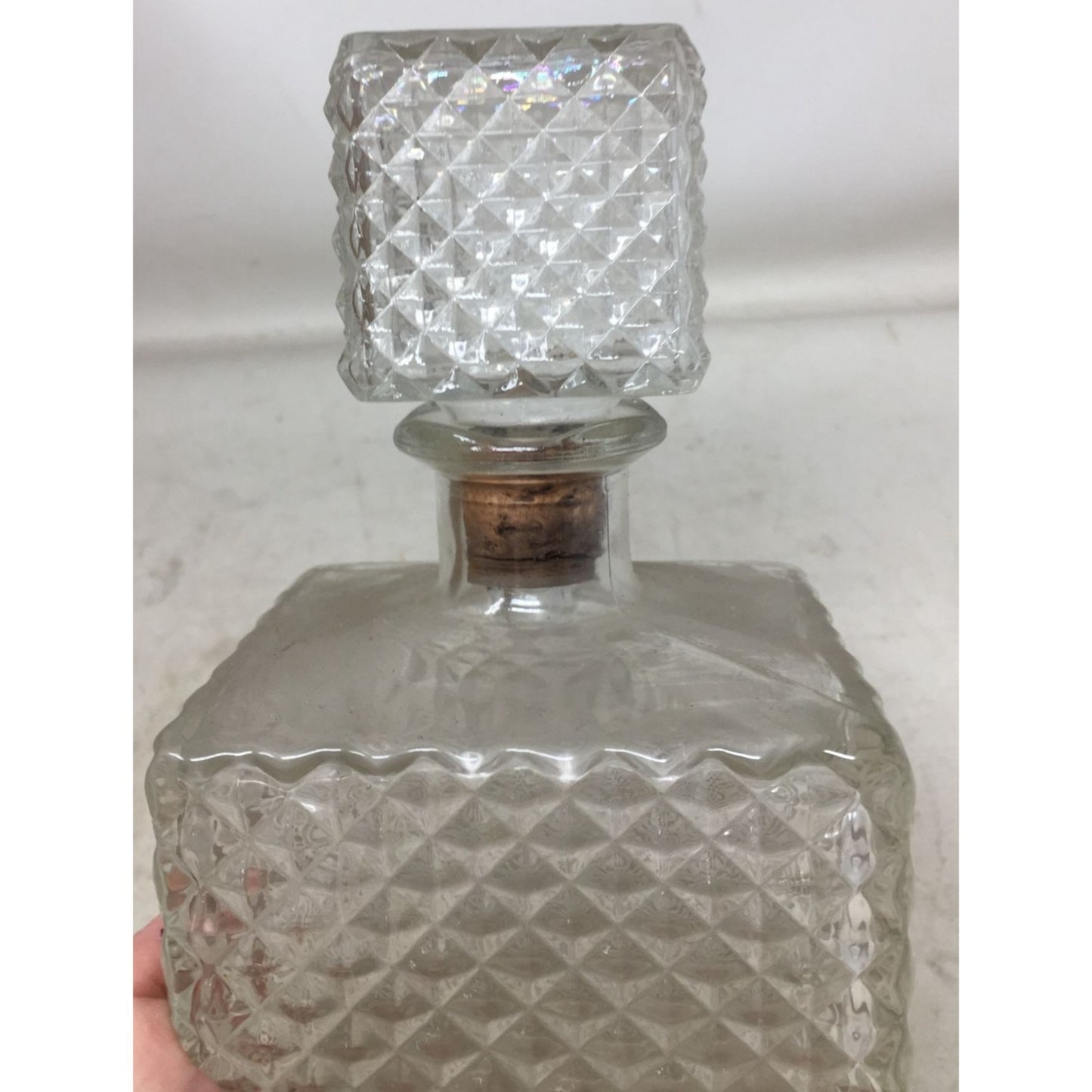 Vintage Clear Glass Decanter with Diamond Cut Pattern