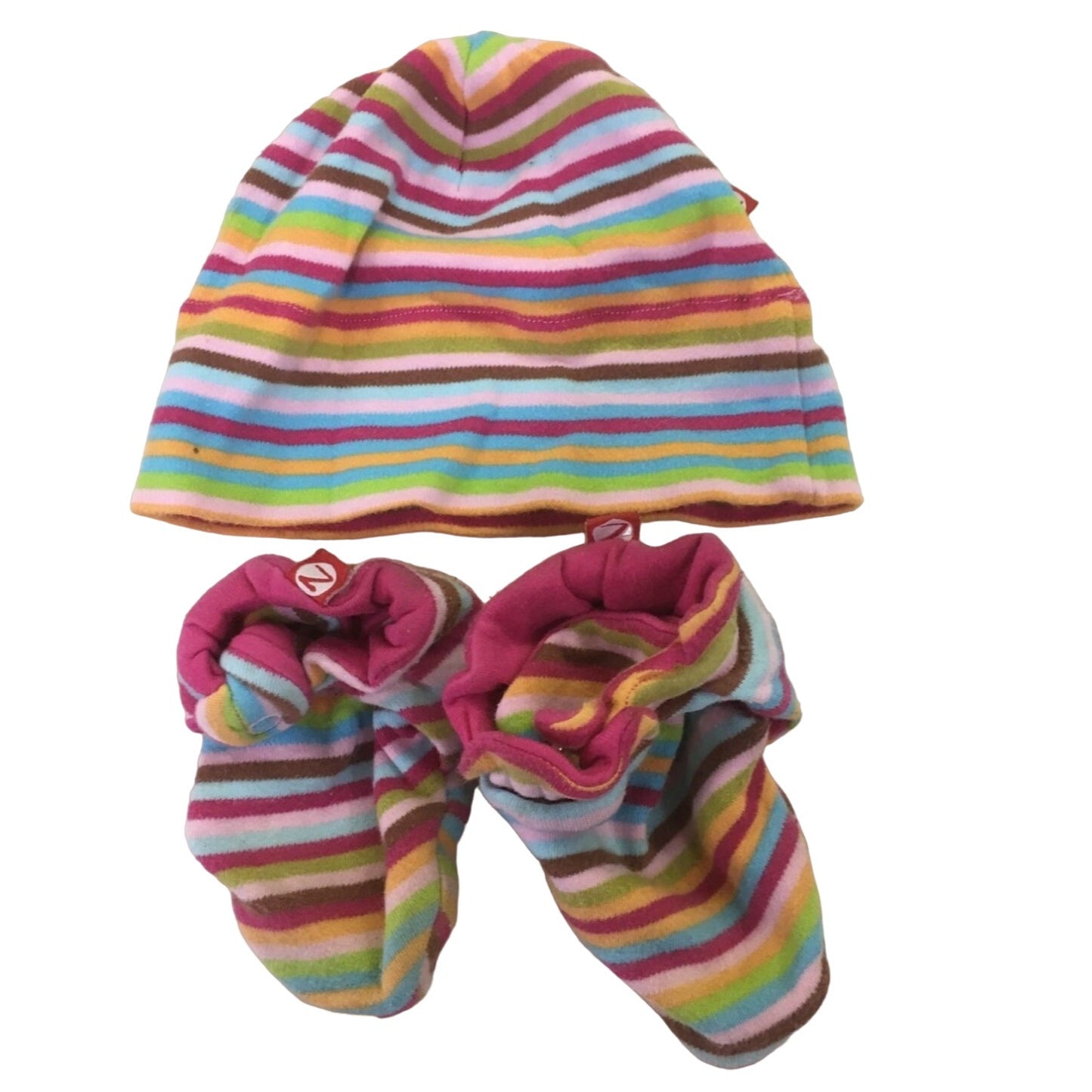 Zutano Baby Girl Size 18M Striped Winter Hat and Mittens