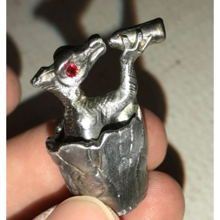 Vintage Miniature Pewter Dragon with Red Eyes Figurine