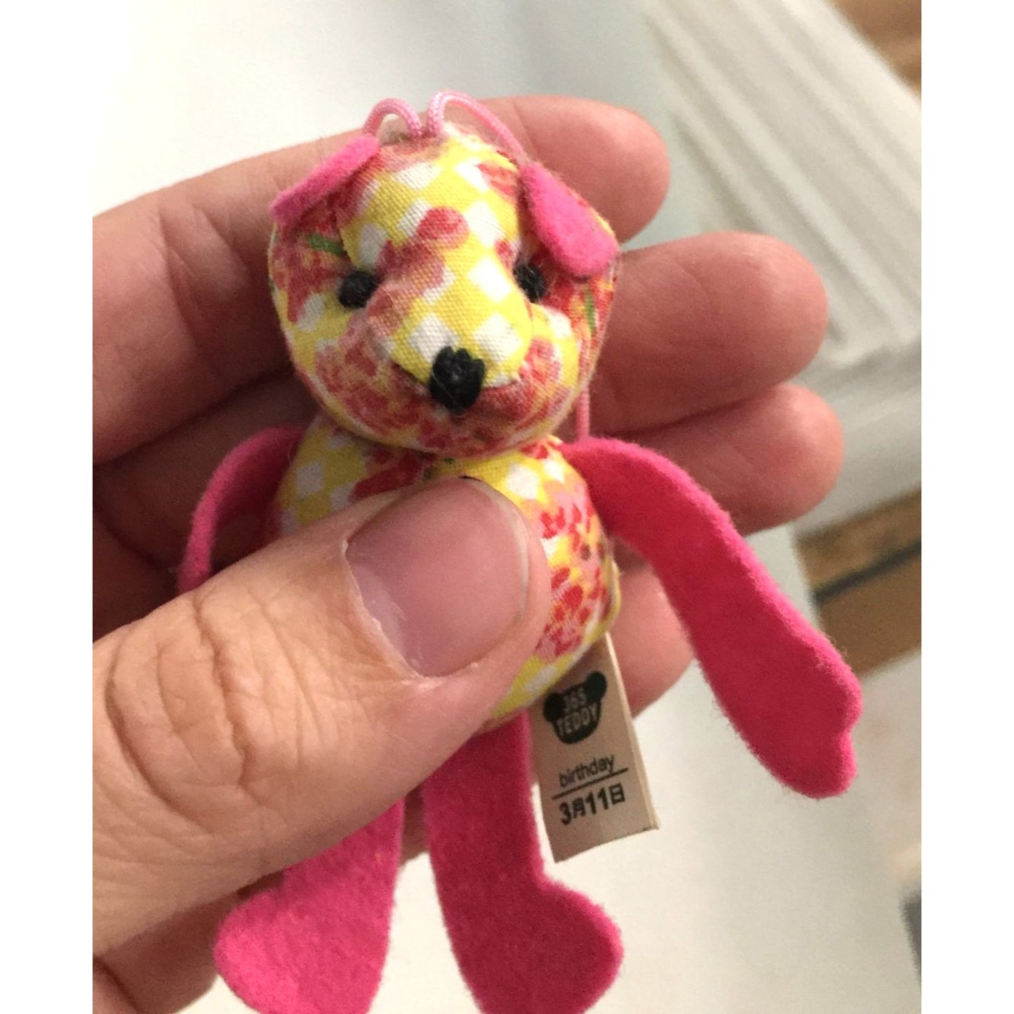 Cute and Fun Yellow and Pink Floral Bear Ornament - 365 Teddy Birthday Hanging Plush