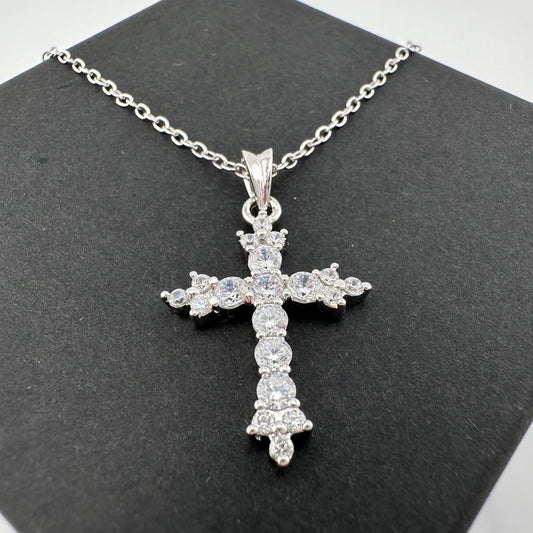 Beautiful Cross Pendant with Shining White Gemstones