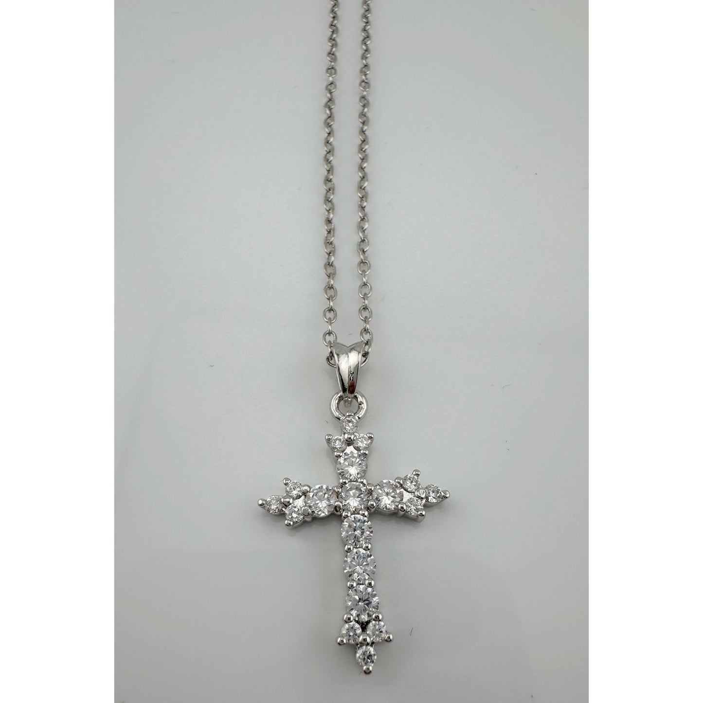 Beautiful Cross Pendant with Shining White Gemstones