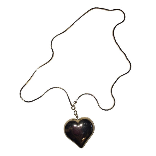 Womens Vintage 3D Chunky Heart Charm Rope Necklace