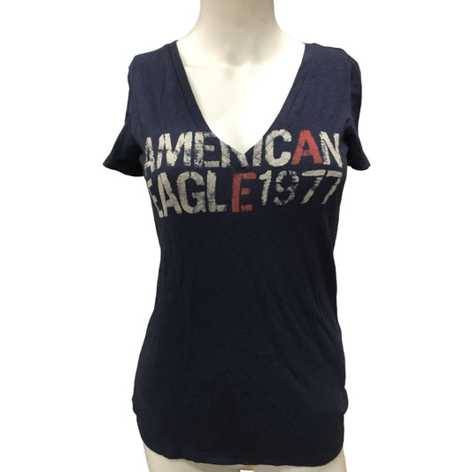 American Eagle Outfitters Women's Navy Blue V Neck Shirt Size Small