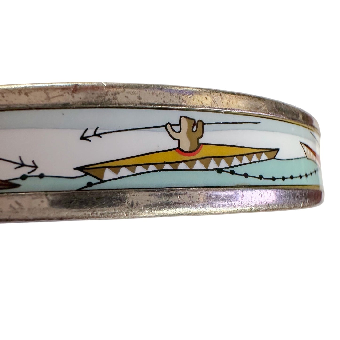 HERMES Enamel Printed Narrow Canoe Pattern Bracelet