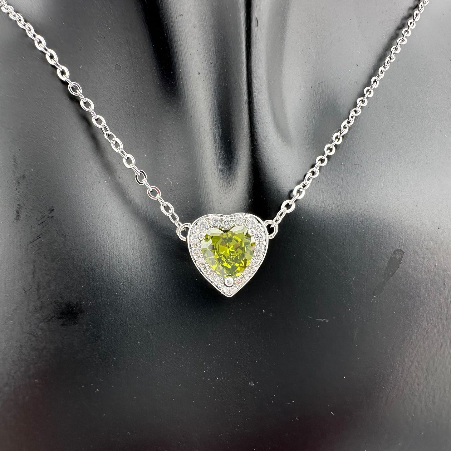 Beautiful Green Peridot Heart Necklace and Earrings Set