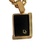 Christian Dior Black Logo Plate Necklace Gold Plated