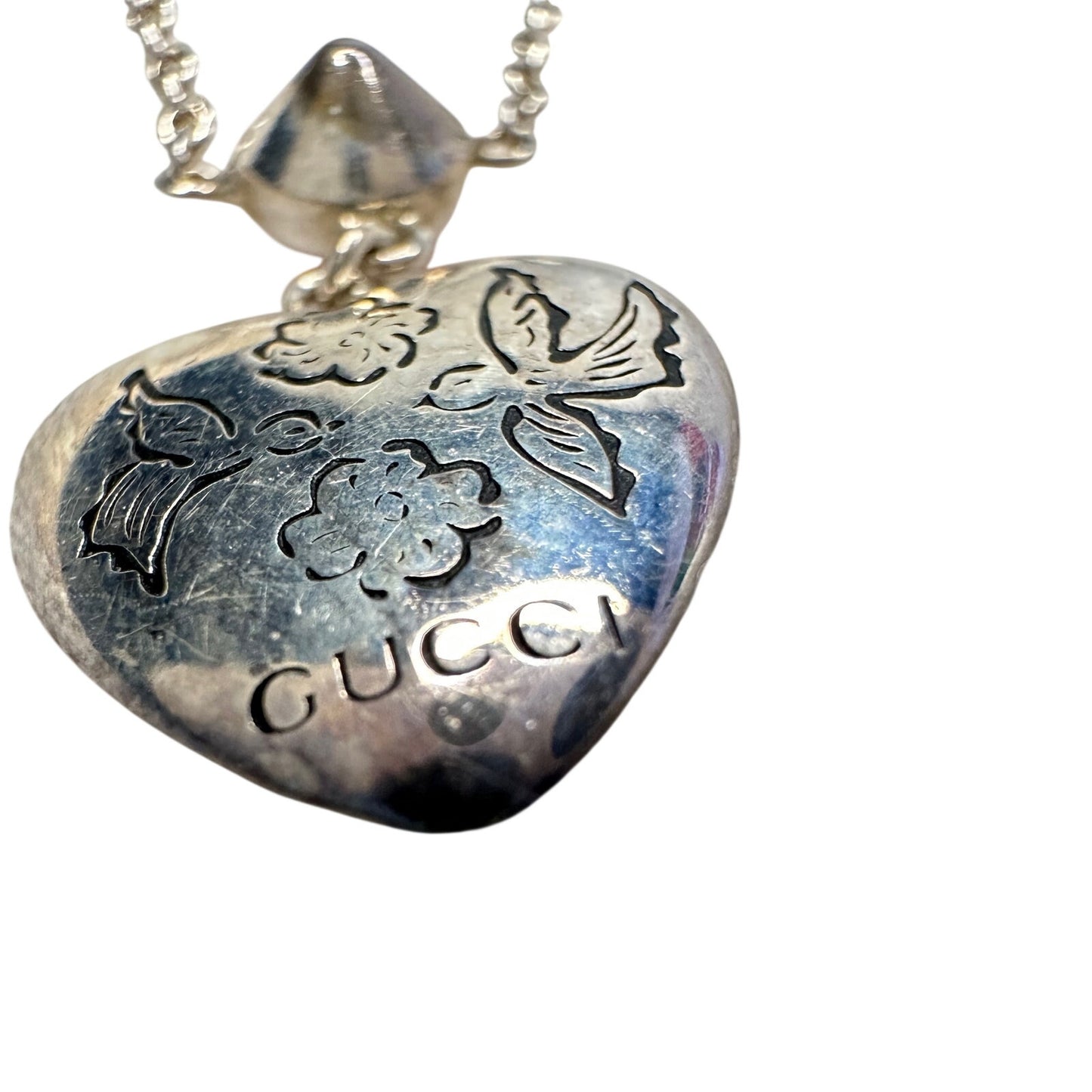 Gucci 'Blind for Love' Engraved Heart Bracelet w Rose Pink & Green Stones