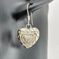 Sterling Silver Heart Dangle Earrings with Small Genuine Diamond in Center