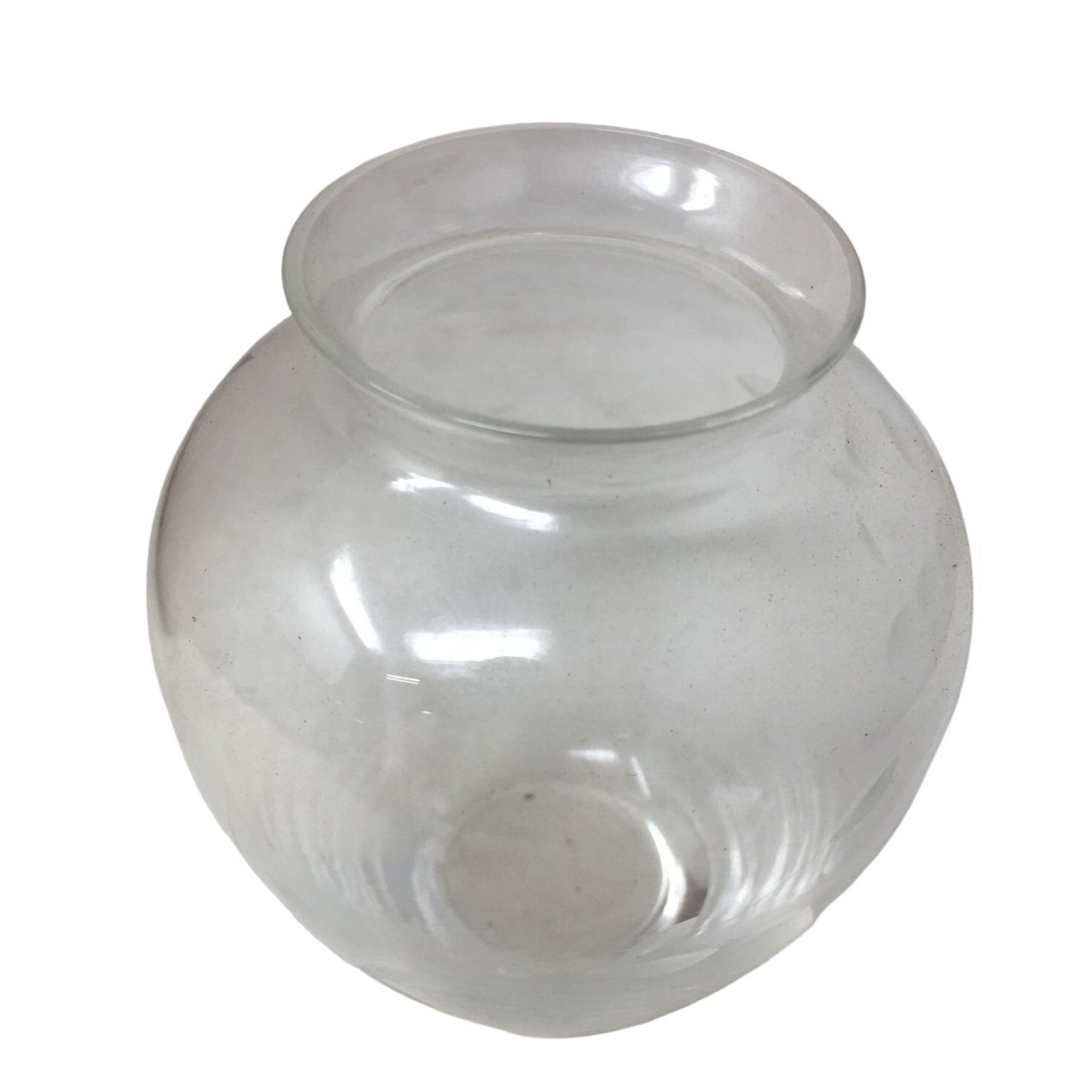 Short Wide Clear Glass Vase with Flower Pattern Around It